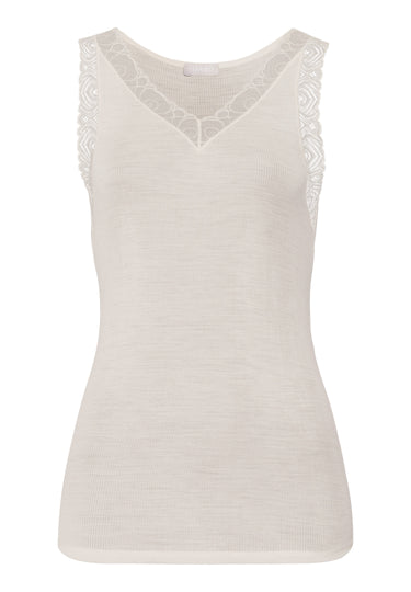 Woolen Lace Lace Trim Wool And Silk Tank Top | Misty White 70828-2123